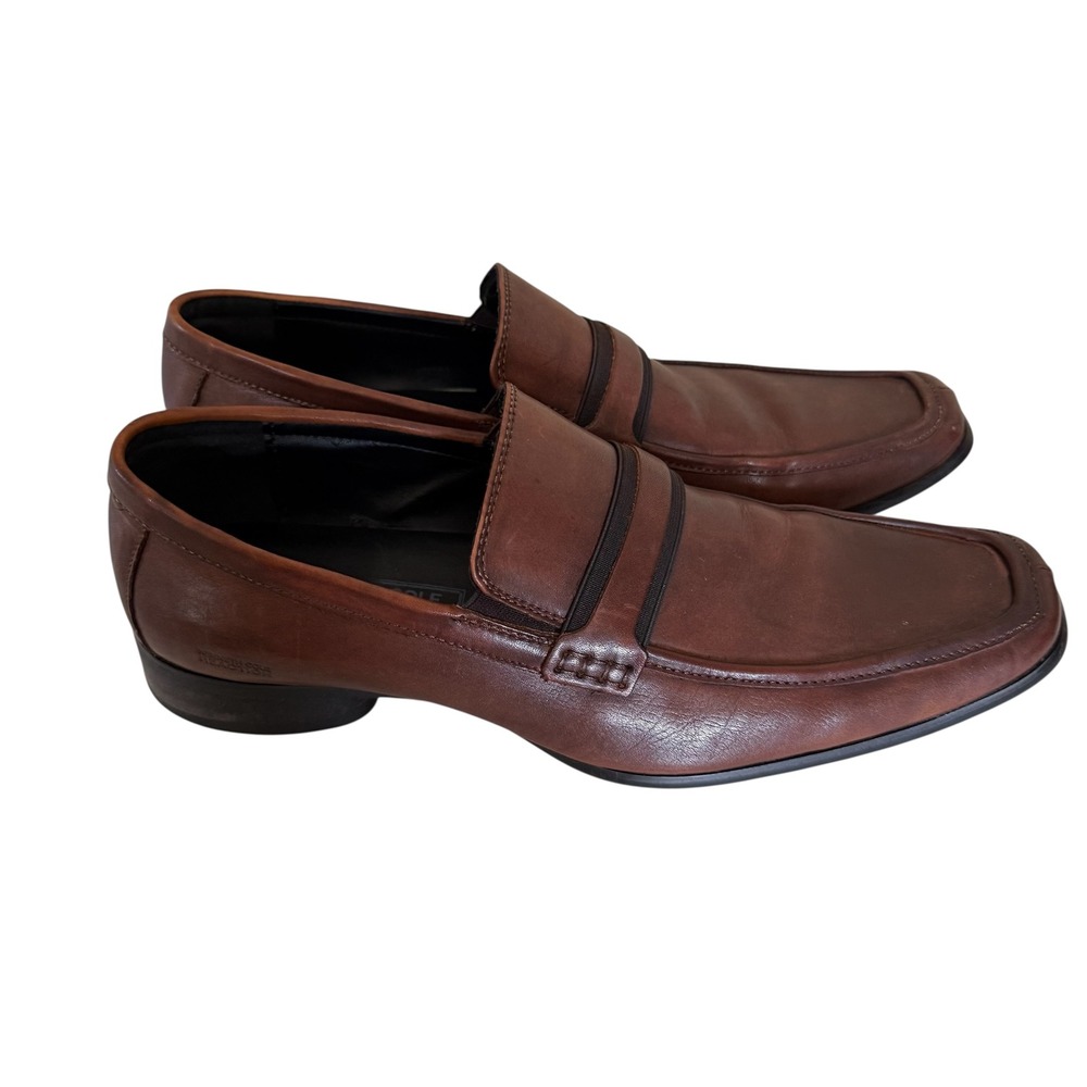 Kenneth‎ Cole Reaction Mens Brown Leather Square Toe Loafer Dress Shoes  9.5M